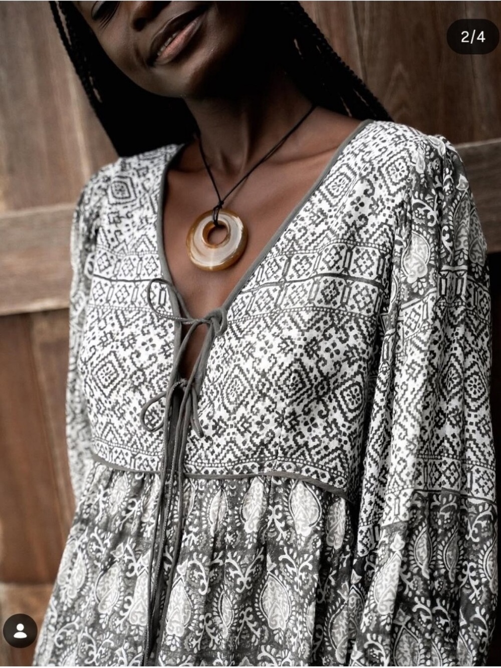 NWT Daughters of India Band Charcoal Printed Maxi Dress - Picture 4 of 5